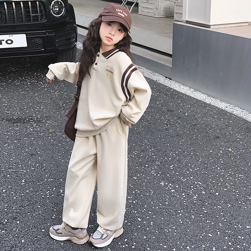 2024 Korean Spring Autumn School Girl 2PCS Clothes Set Children Girl Casual Sweatshirt+Sport Pants Junior Girl Tracksuit