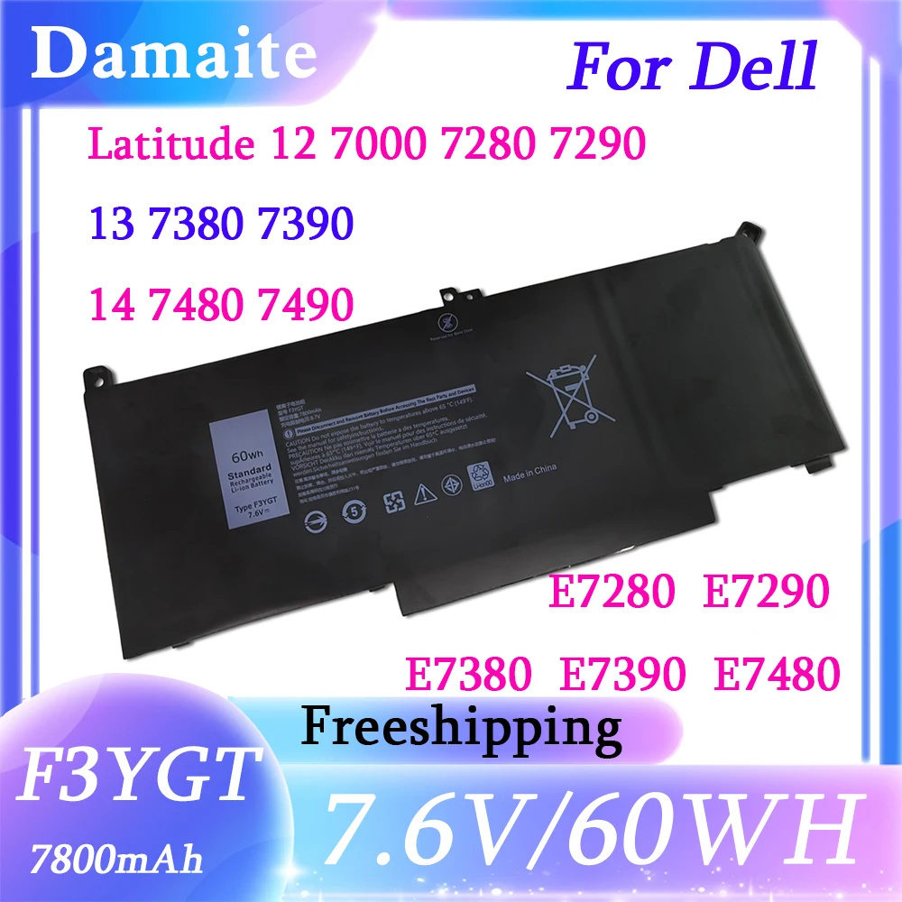 

F3YGT 60WH Battery For Dell Latitude 12 7000 7280 7290 13 7380 7390 P29S002 14 7480 7490 E7280 E7480 E7490 7480 2X39G