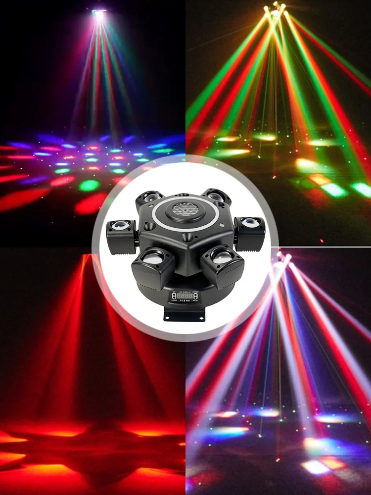 Luce ad effetto scenico 6 bracci RGBW 4in1 Controllo DMX rotante LED Strobe Laser Beam Light per Dj Discoteca