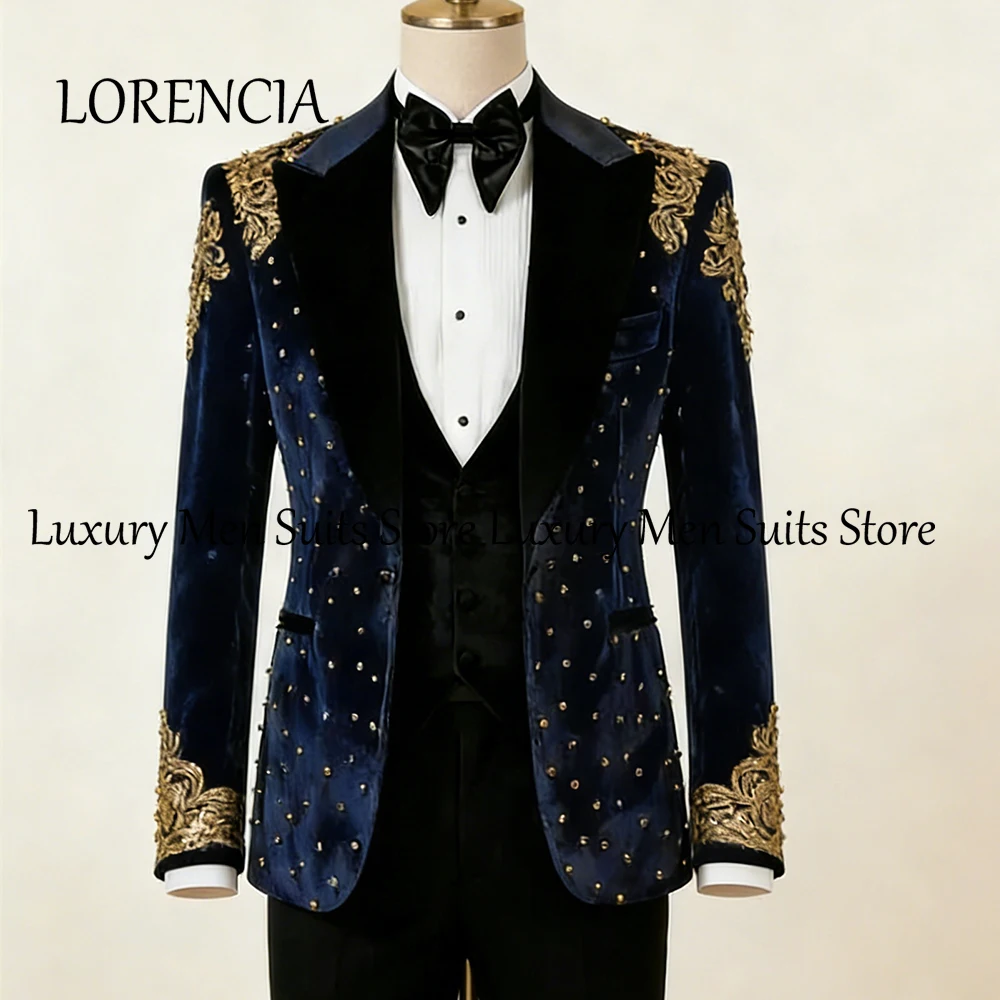 

Классические мужские костюмы с бисером, комплект из 3 предметов, смокинги с аппликацией, вечерние наряды, пиджак, брюки по индивидуальному заказу, жилет roupas masculinas