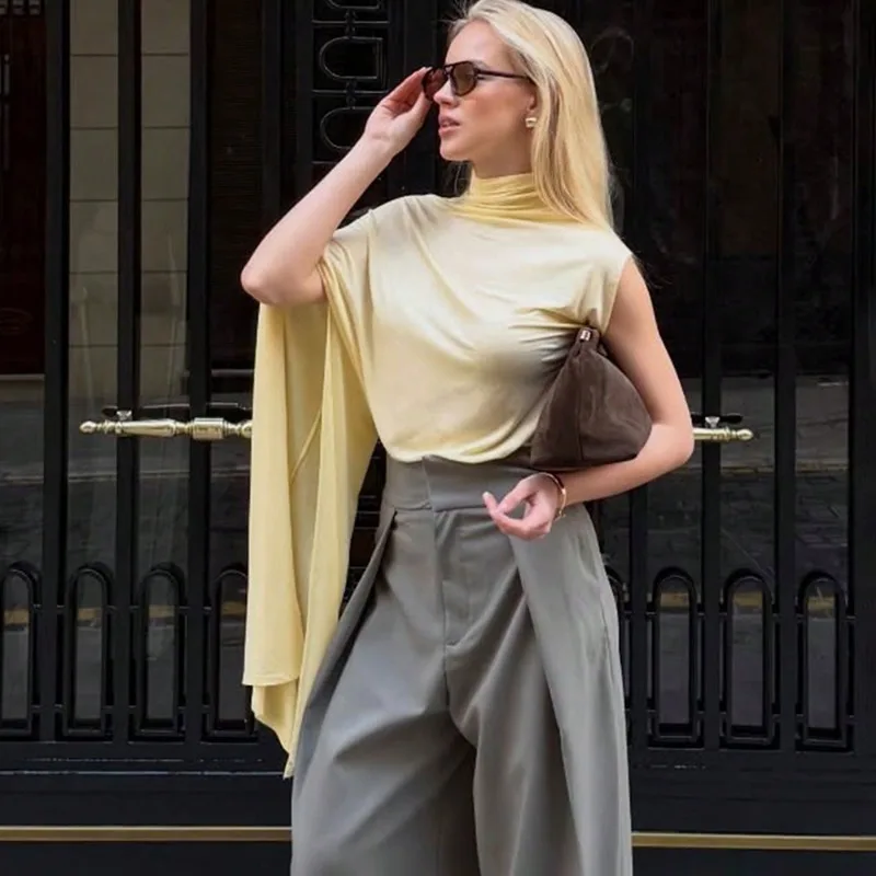 

Tuularose Women's High Neck T-Shirts Summer Irregular Patchwork Solid Tops Casual Commuting Streetwear Sexy Party Women's Tops