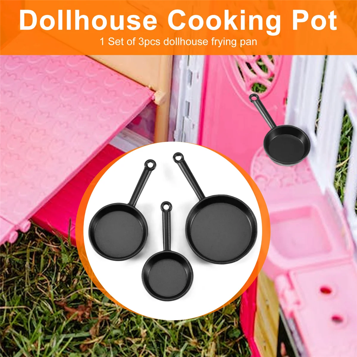 1/12 Scale 3pcs Dollhouse Miniature Metal Frying Pans Cooking Pot Cookware Kitchen Accessory Black HOT