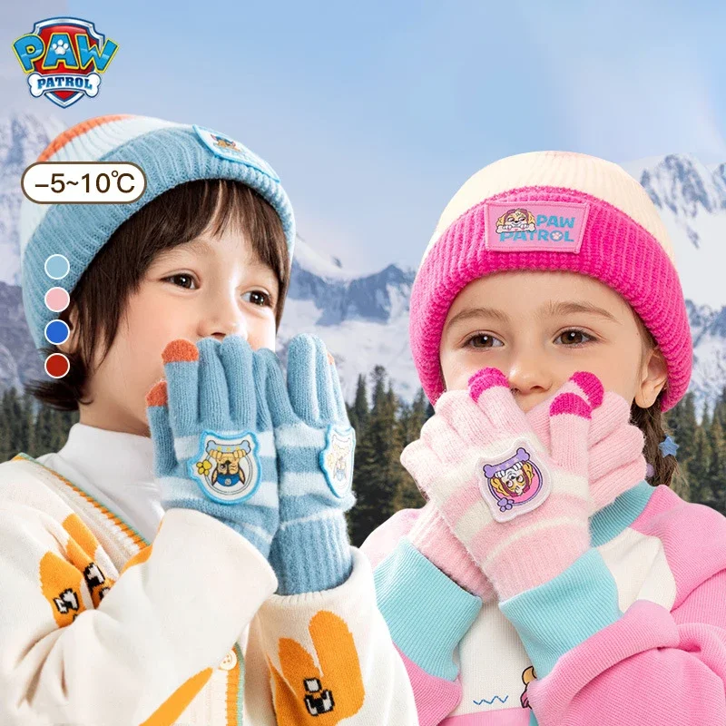 

2PCS PAW Patrols Kids Cartoon Cute Hat Glove Sets Children Winter Warm Accessories Anime Fashion Knitted Hats Casual Gloves Gift