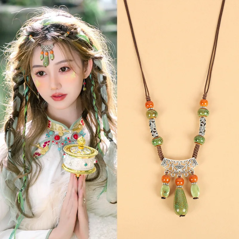 

Ethnic Charm Decoration, Exotic Charm, Ceramic Water Droplet, Eyebrow Pendant, Ancient Style, Tibetan Forehead Chain Necklace