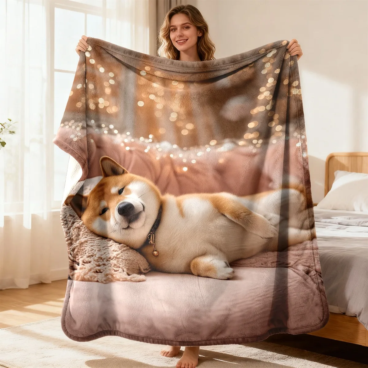 1pc 2D Flat Shiba Inu Cozy Christmas Moment Blanket, Sofa Throw Suitable for Camping,Premium Luxurious Touch,Ideal Birthday Gift