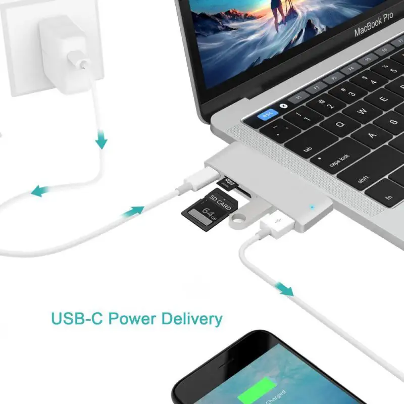 Концентратор 3.1 Type-C к адаптеру 4K Thunderbolt 3 USB C Hub с концентратором 3.0 TF SD Reader Slot PD для MacBook Air 2020 M1 Чип