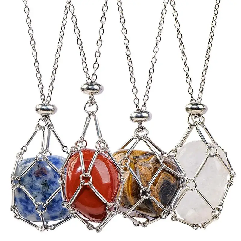 1PCS Crystal Stone Holder Necklace Fashion Adjustable Metal Bead Cages Crystal Gemstone Holder Chain DIY Interchangeable Jewelry