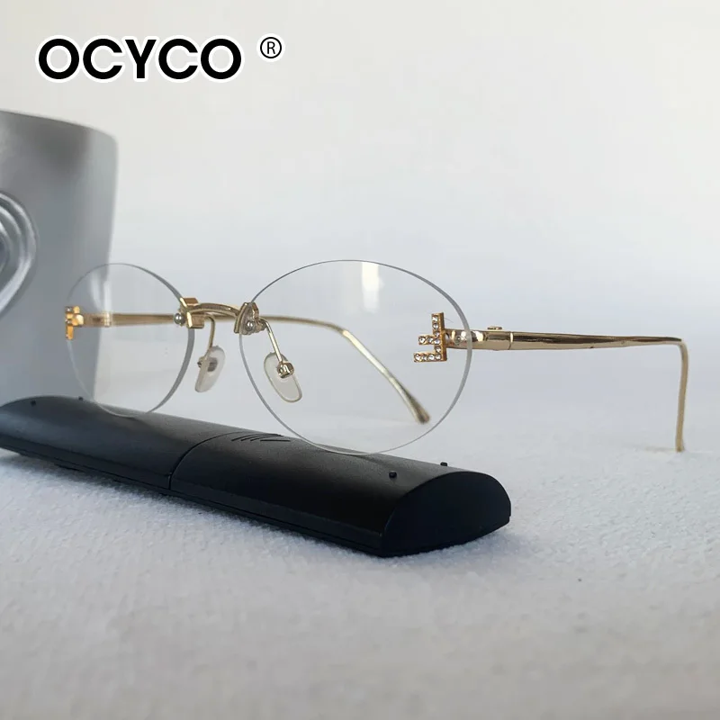 Schutzbrille, modische, ovale, randlose Design-Sonnenbrille für Damen, kleine Größe, Metall-Sonnenbrille, für den Außenbereich, Freizeit, Urlaub, UV400