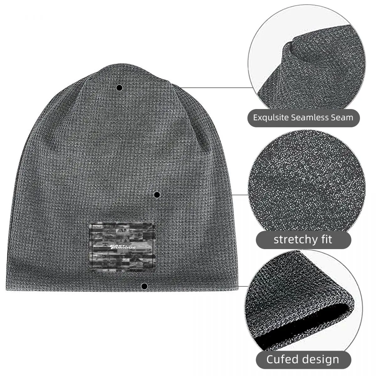 Fast And Furious Is History Of Legend Waffle Knit Fleece Lined Beanie with PU Leather Patch Unisex Warm Winter Soft Cap