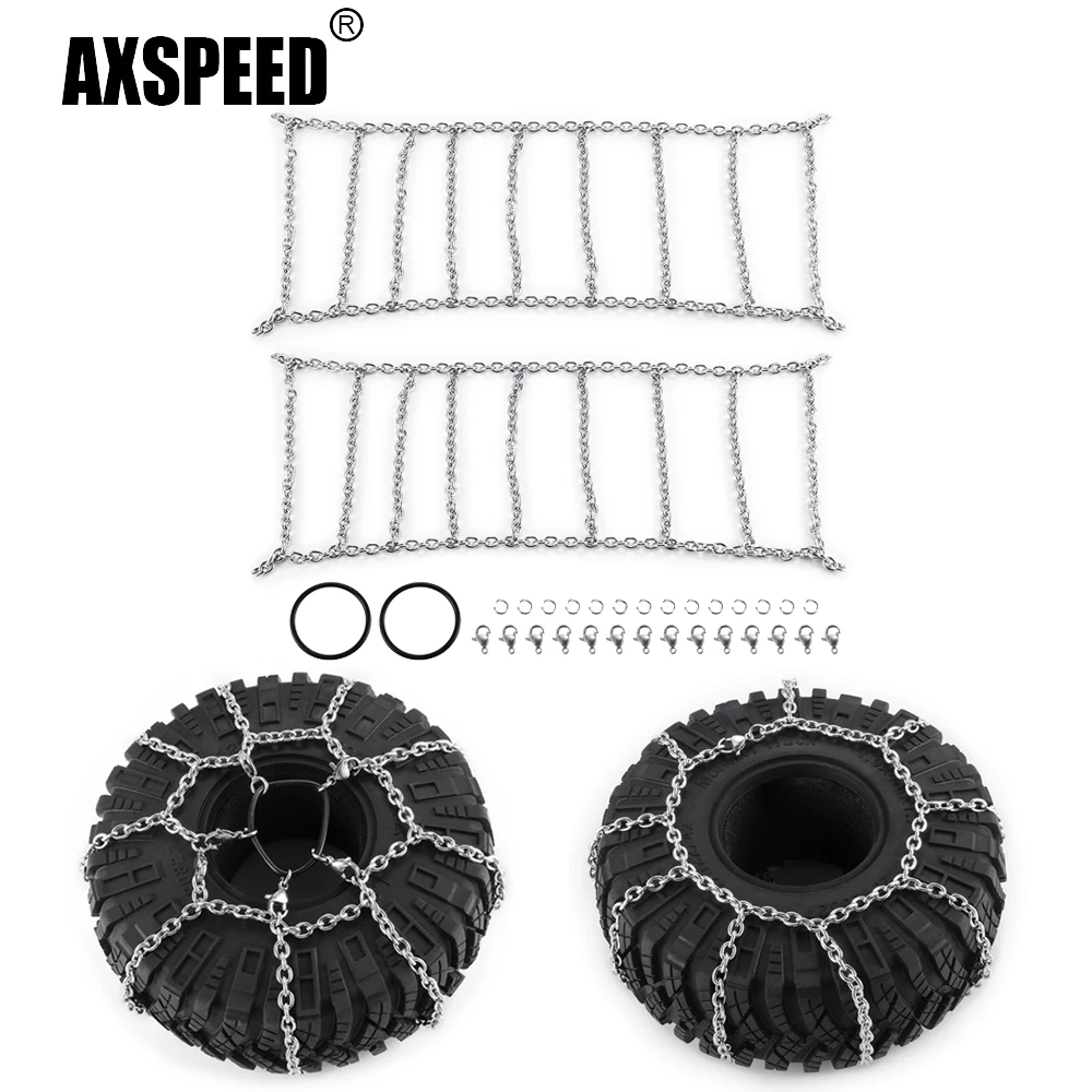 AXSPEED Stainless Steel Anti Skid Safety Snow Chain for TRX-4 Axial SCX10 Wraith 1/10 RC Car 1.9 inch /2.2 inch Wheel Tires