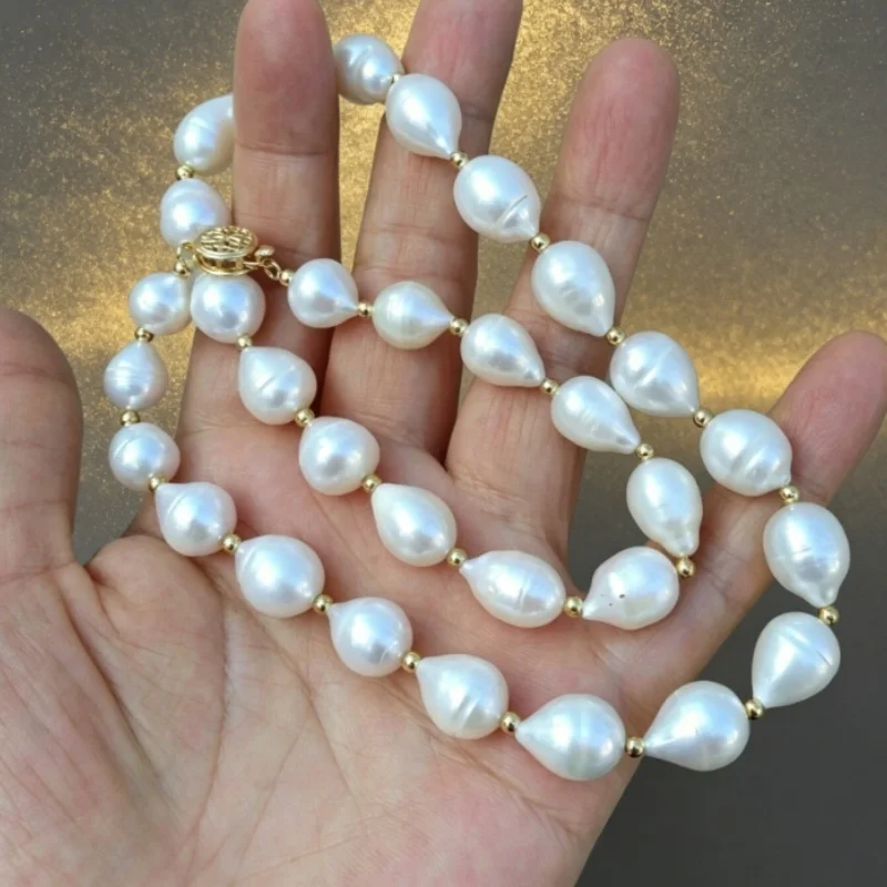 14K Gold South Sea White Baroque Pearl Necklace AAAA Quality 10-11 Mm Amazing Luminous Jewelry 18inch 20inch 24inch 35inch