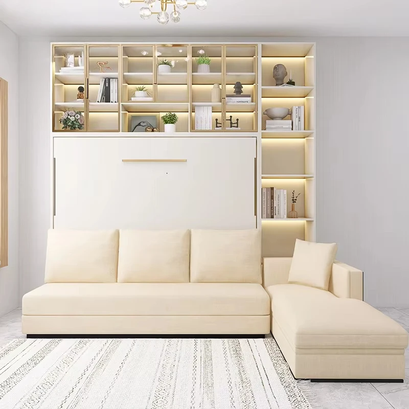 Multifunctional folding Murphy wall bed with sofa invisible horizontal flip sofa wall bed living room saves space