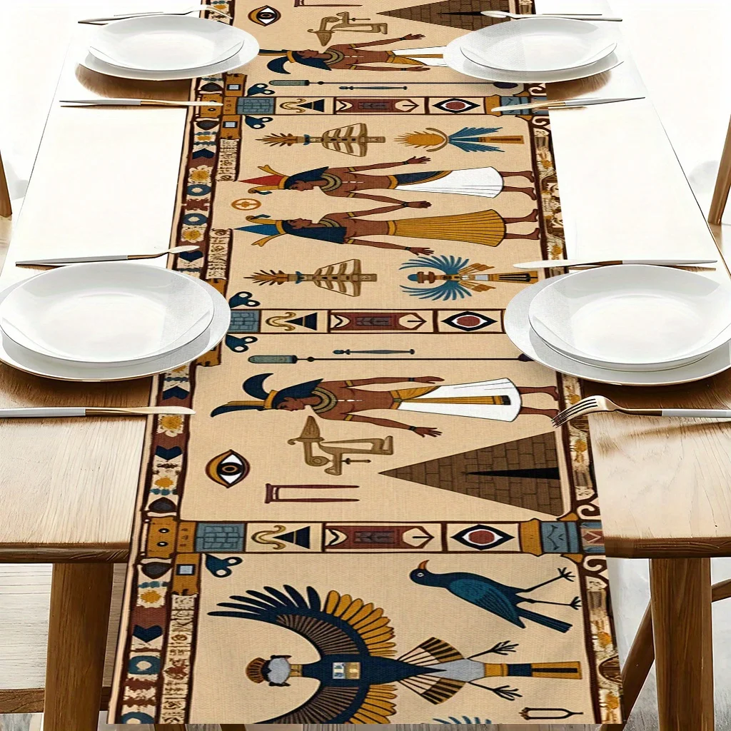 Ancient Egyptian Papyrus Table Runner - Rectangular Table Cover for Winter Holiday Home Decor, Kitchen Dining & Coffee Parties