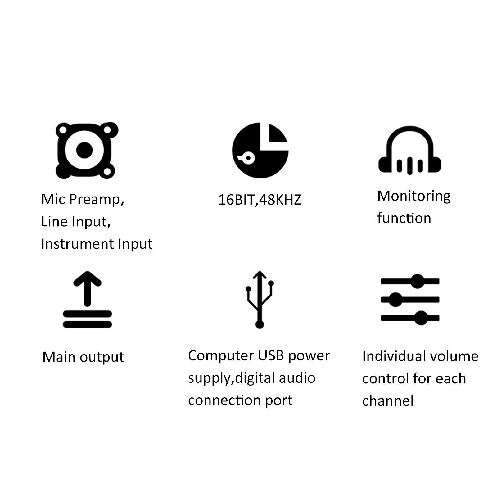 Placa mezcladora de Audio, fuente de alimentación USB, compacta, 48V, alimentación fantasma, 2 canales, 2 canales para grabación de música