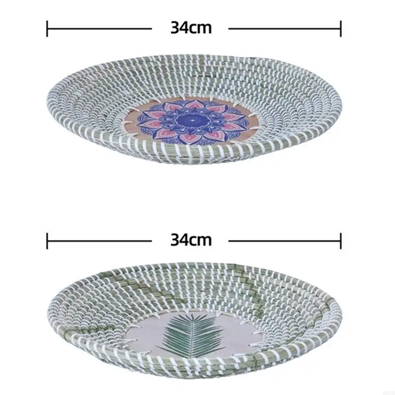 KX4B 1/2pcs Cesta pared colgante hecha a mano Redonda hierba marginato colgante bandeja decorativa