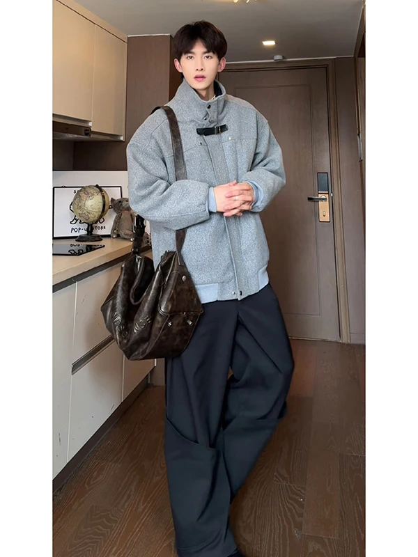 

Корейское мужское шерстяное пальто с воротником-стойкой и хлопковой подкладкой, американское утепленное осенне-зимнее модное рабочее пальто/куртка