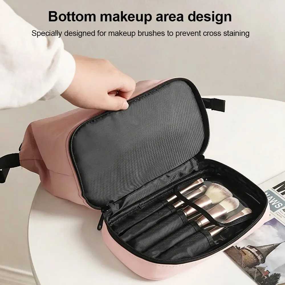 Portable Zipper Double Layer Cosmetic Bag Waterproof Multifunction Toiletry Bag Large Capacity Makeup Pouch