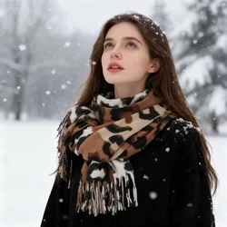 Fashion Leopard Printed Pashmina Shawl Scarf For Woman Autumn Winter Warmer Caps Lady Long Wraps Thick Pashmina Scarves