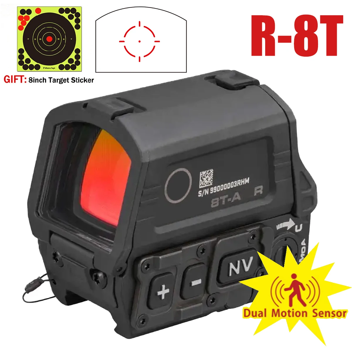 

R-8T Holographic Red Dot Sight Compact Rifle Scope Holographic Optic Sight Scope W/Motion Sensing/NV Function for Picatinny Rail