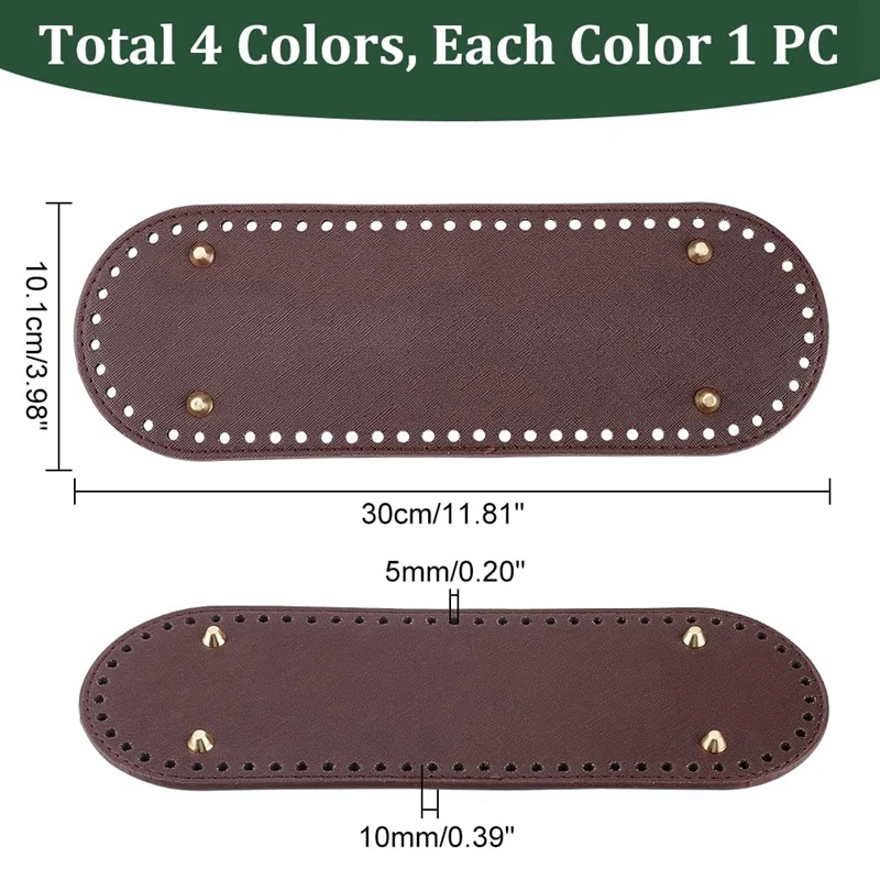 4Pcs Bag Bottom Base Pads, 4 Colors Oval Crochet Bag Bottom PU Leather Bottom Shaper Pad 10X4.7Inch