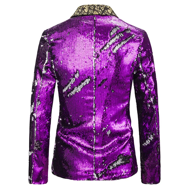 Gold Embroidered V-Neck Suit Jacket Men\'s,Wedding Party Dress Coat Top,Blue Red Black Blazers Sparkling Sequin Embellishment XXL