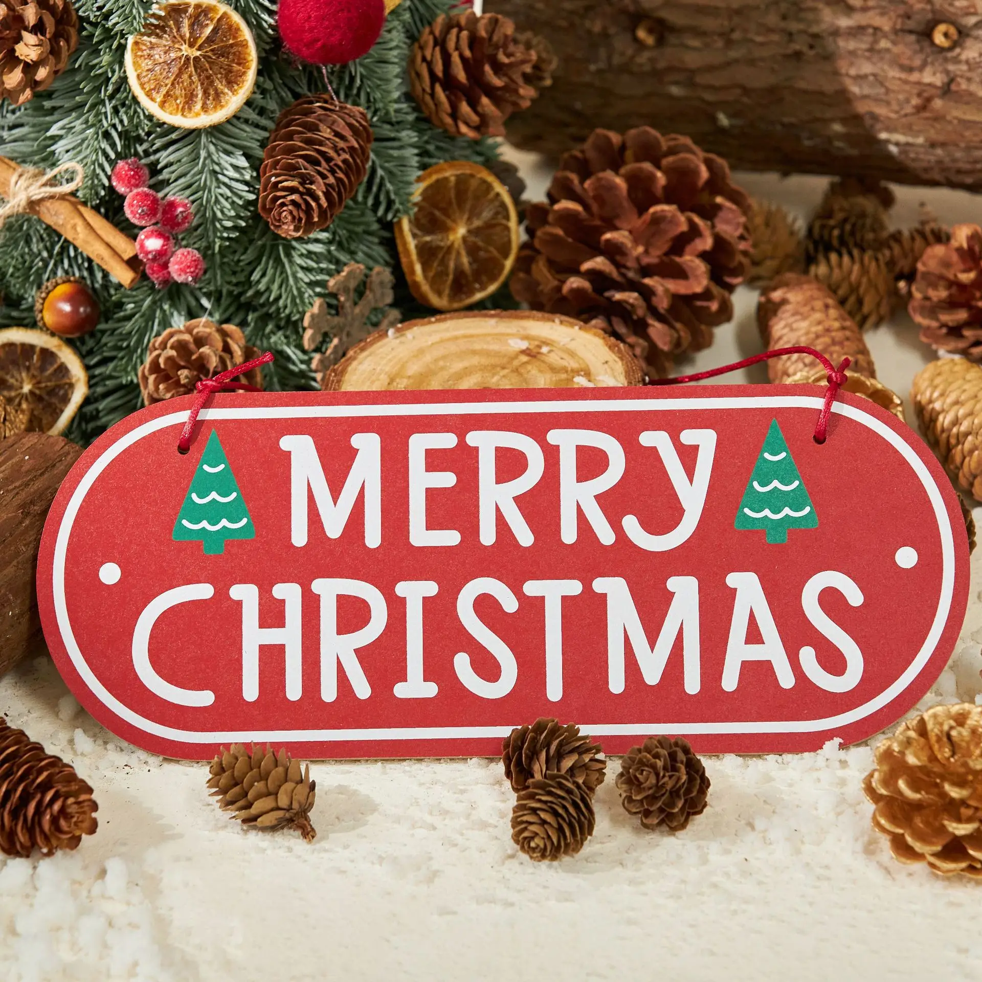 Merry Christmas Door Sign Wood Farmhouse Wall Hanging for Porch Xmas Front Indoor Outdoor Home Garden Decor Room Decoration Gift