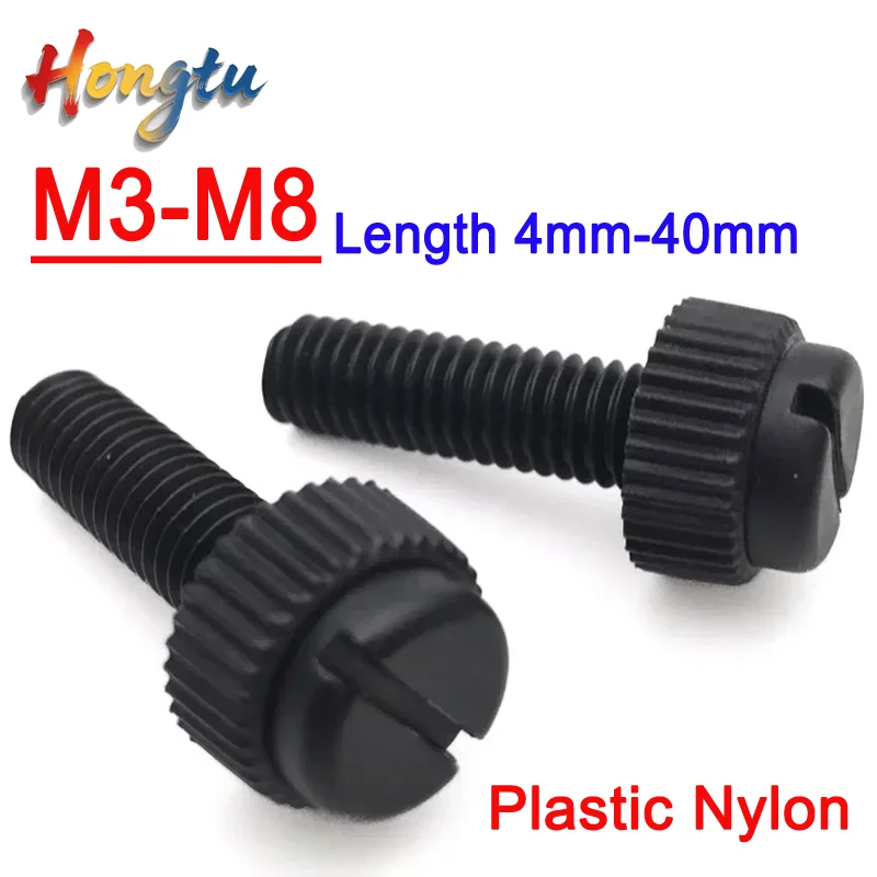 

Hongtu Black Plastic Nylon Slotted Knurled Thumbscrews - M3/M4/M5/M6/M8 Sizes, 4mm-40mm Length | Screw Bolt