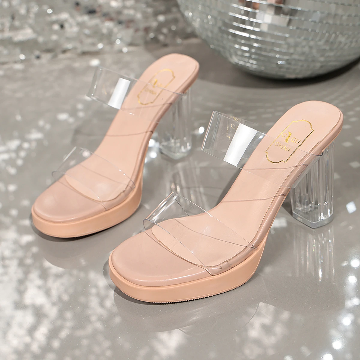 Women's High Heels 2026 Summer New Waterproof Table with A Line Not Tired Feet Thick Crystal Heel Sandals Female Shoes Sandal