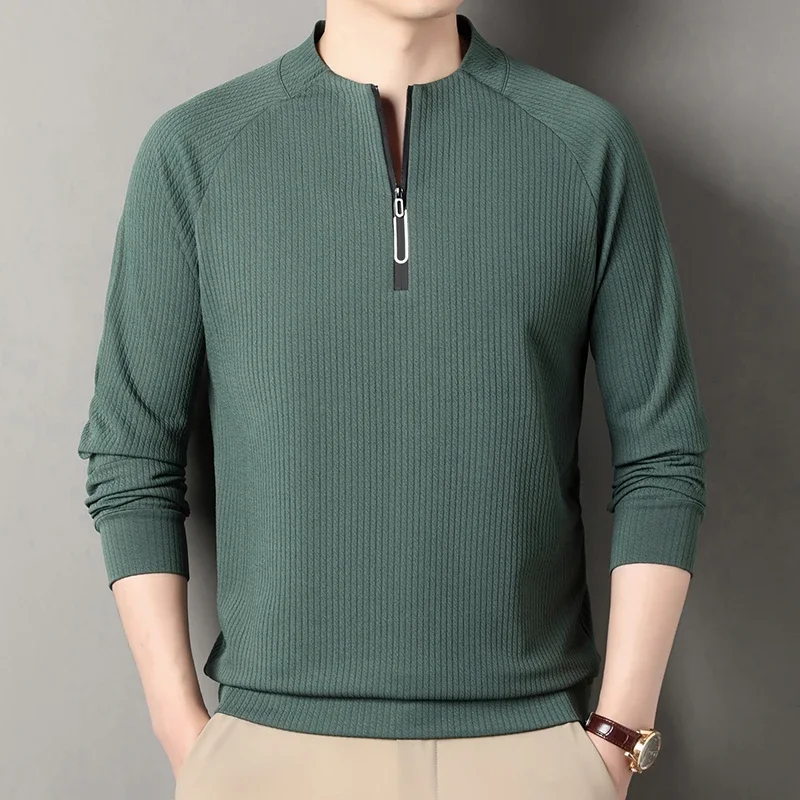 Autumn and Winter Men's Velvet Hoodie Long Sleeve Zipper T-shirt Solid Color Fashion Casual Versatile Top
