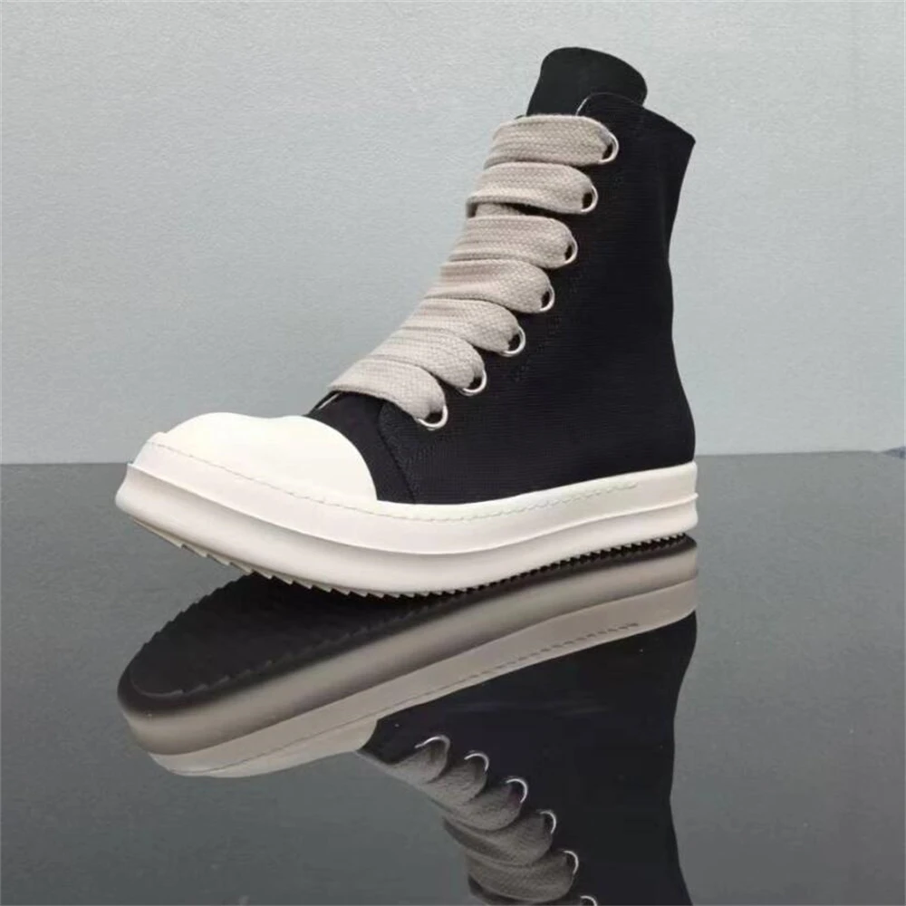 RO Men Women High-TOP Canvas Shoes Casual Luxury Trainers Lace Up Zip Sneaker Hip Hop Autumn Streetwear Flats Black RO  Boots