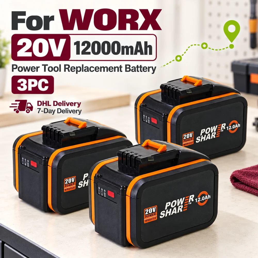 Batteria di ricambio per utensili elettrici 20V 12000mAh per WORX WA3550 WA3550.1 WA3551 WA3551.1 WA3553 WA3553.1 WA3560 WA3561 WA3570 WA3641 Opzioni da 1, 2, 3 o 4 pezzi