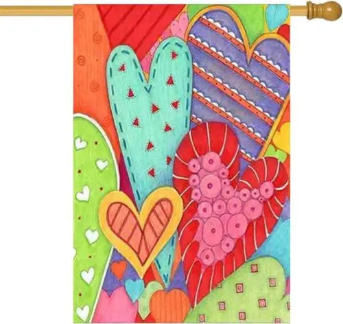 Happy Valentine'S Day House Flag 28 X 40 Inch - Heart Garden Flag Decorative Hou