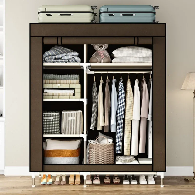 Portable Wardrobe, Wardrobe with 6 Shelves and Hanging Rods, Bedroom Storage Storage, Non-woven Cover, Brown Bedroom Closets