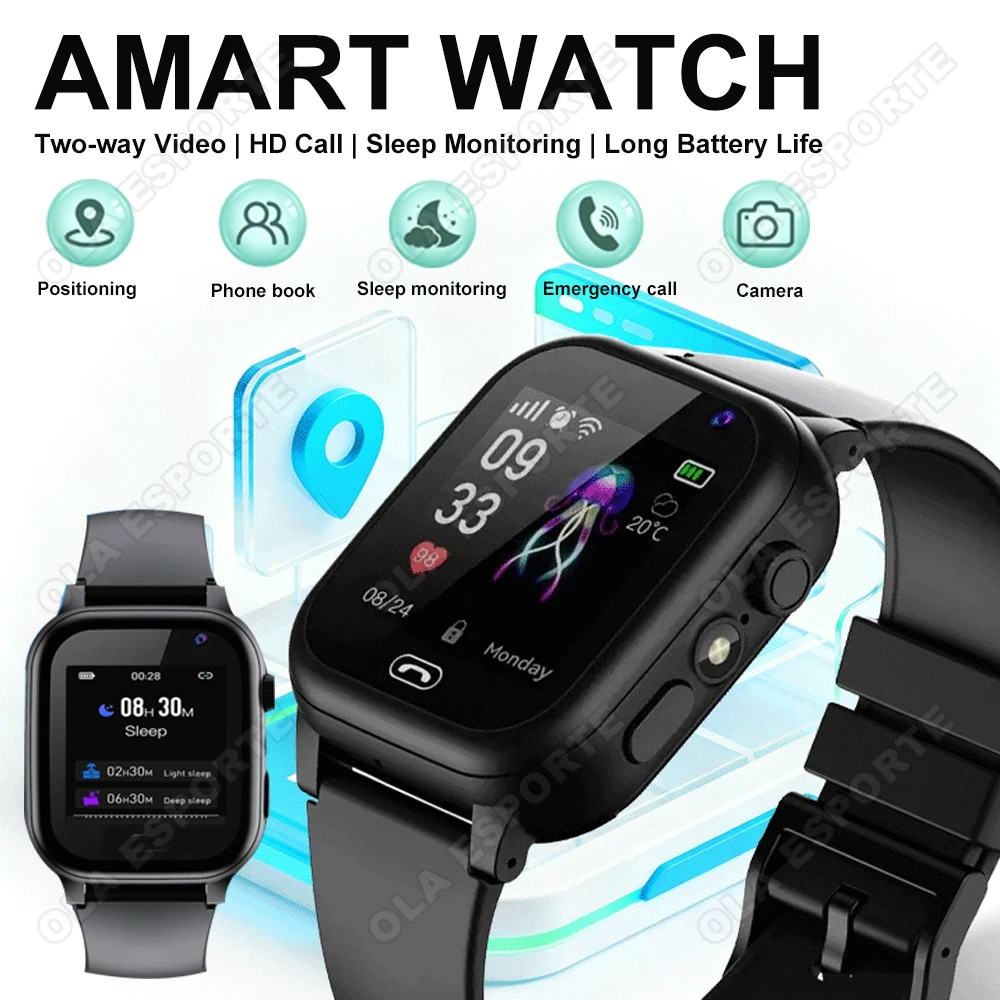 

Новые детские умные часы 4G с GPS-трекером, HD-камерой, видеозвонками, мониторингом сна, водонепроницаемые, подарок на день рождения