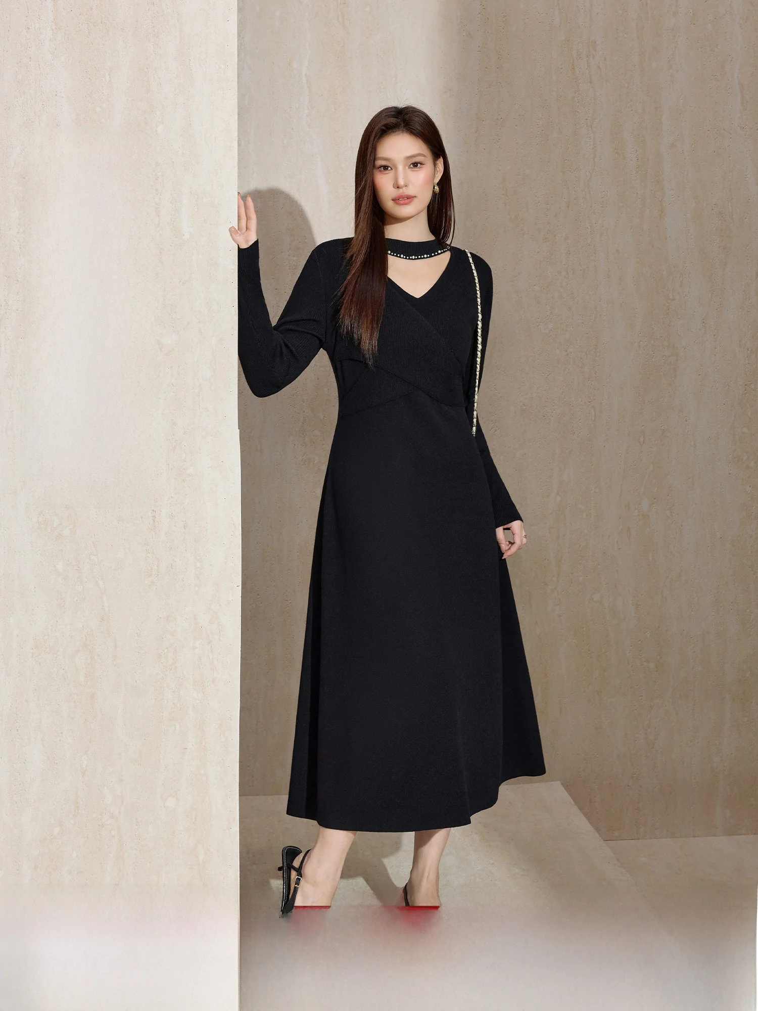 

Ele plus Size Knitted Dr V-Ne Wool Blend Slim Fit Long Sweater Dr for Women High Quali Ne Hanging Design