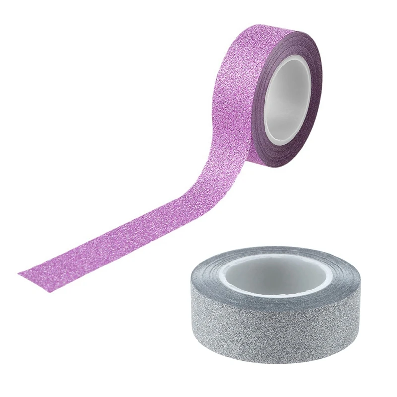 4 Pcs 10M Glitter Washi Tape Stick Self Adhesive Decorative Decora Craft DIY Paper, 2 Pcs Pink & 2 Pcs Silver