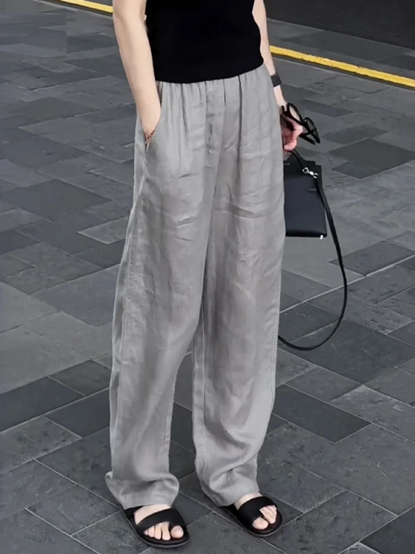 

Льняные брюки цвета хаки с драпировкой, широкие, прямого кроя, унисекс, летние, тонкие, свободные, повседневные, удобные, свободного кроя