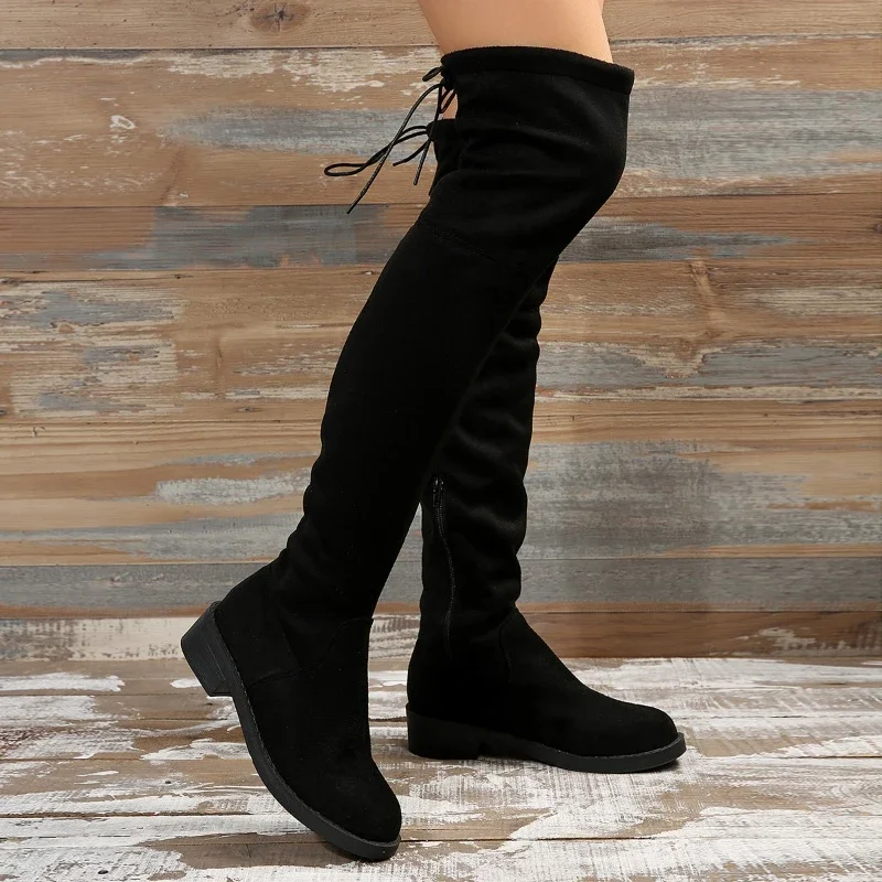 Plus Size 34-43 Winter Over The Knee Boots Women Stretch Fabric Thigh High Sexy Woman Shoes Black Long Boots Zapatos De Mujer