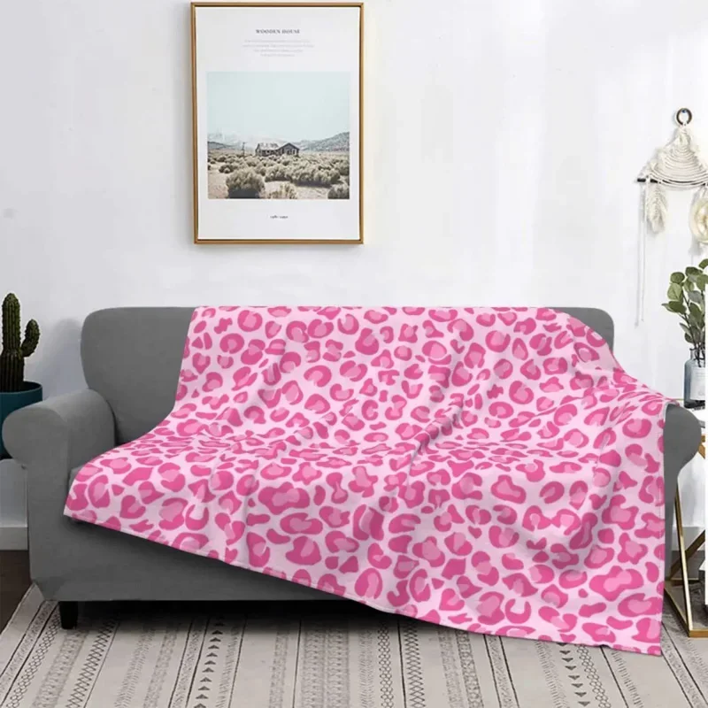 

Pink leopard print knitted blanket flannel cheetah animal spot ultra-soft throw blanket for bedding couch bed rug