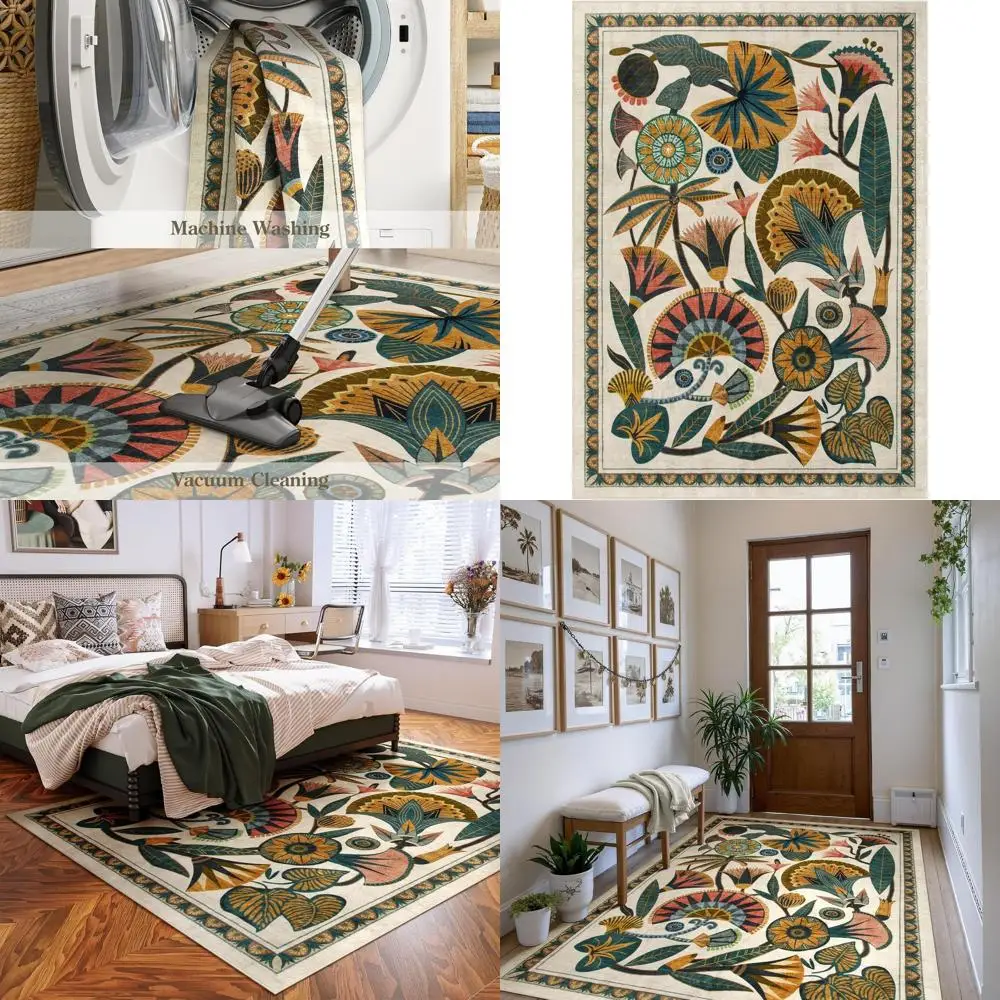 

Vintage Beige Boho Area Rugs, 5x7 for Living Room, Bedroom, Dining Room, Non-Slip & Soft Carpet for Entryway, Kitchen, Office, P