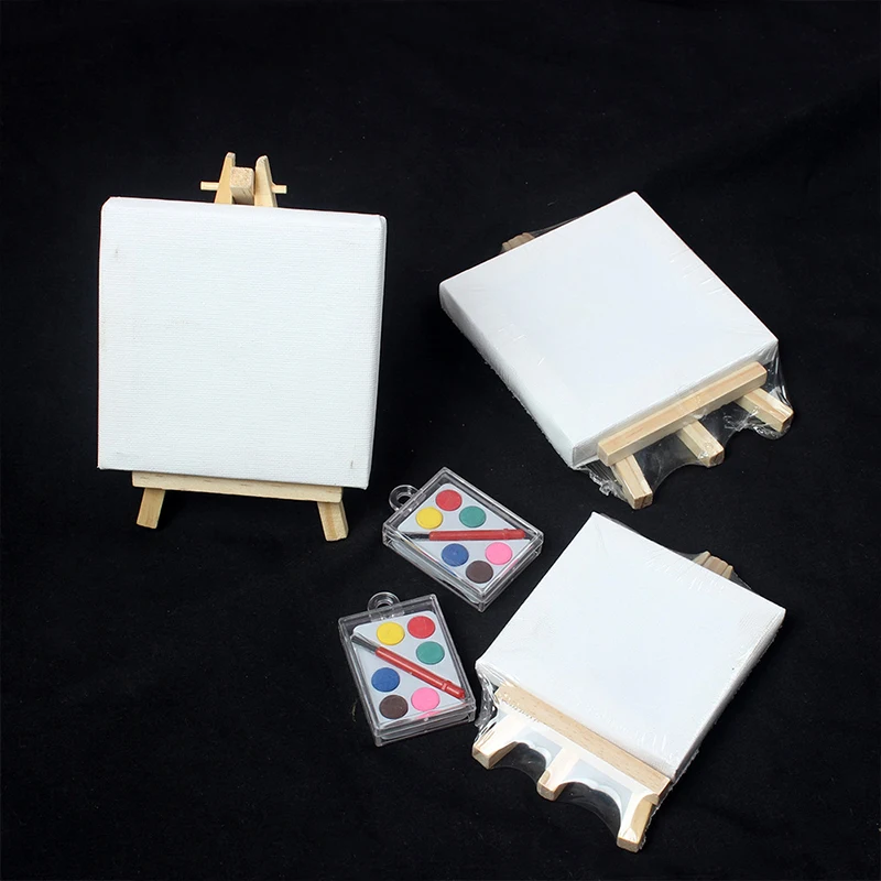 

Mini Oil Painting Frame Stretched Canvas with Easel Stand Set Paint Tools Diy Kit Wooden Stands Kids School Children's Day Gifts