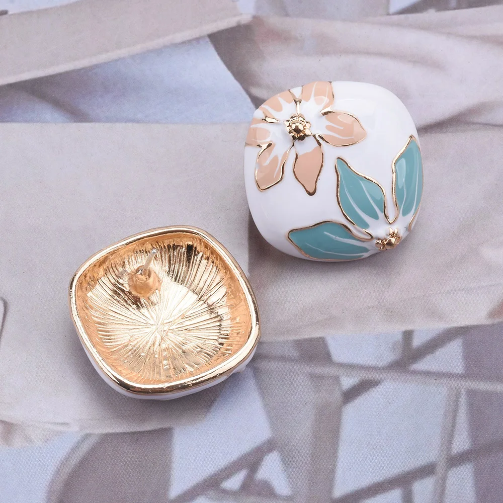 2026 New Fashion Enamel Irregular Square Earrings Women Trend Geometric Statement Flowers Pattern Drip Oil Earrings lady Jewelry