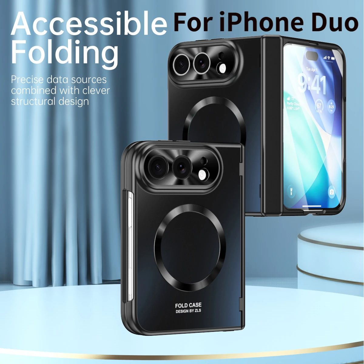 Fold Magnetic Case For iPhone Duo with Tempered Film Hinge Protective Back Cover Compatible with For MagSafe Wireless Charging