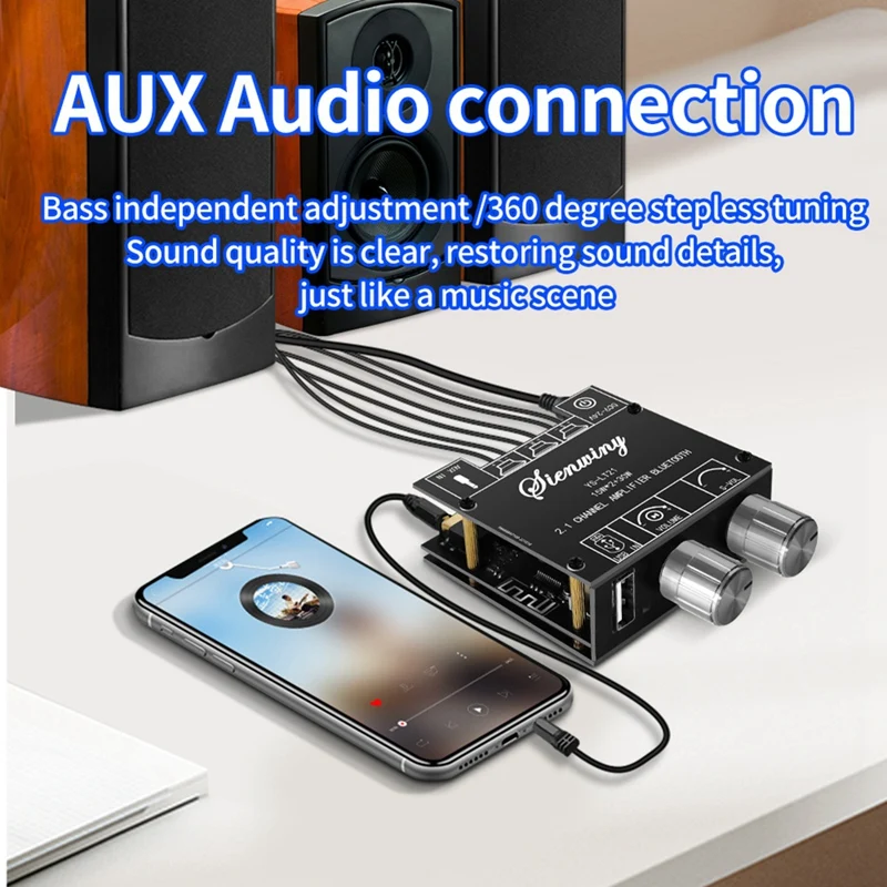 YS-LT21 2.1 Channel Bluetooth Amplifier Board 15W+15W+30W With Subwoofer Knob Adjusting Encoder Audio Module DC9-24V