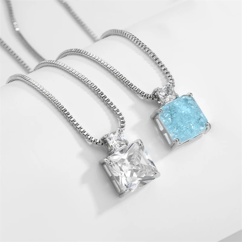 ZAKOL Elegant Ocean Blue Square AAA Zirconia Earring Necklaces Set for Women Exquisite Wedding Party Jewelry Gift for Women