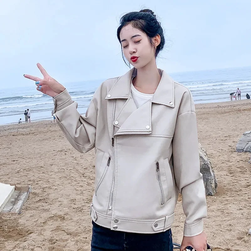 2025 feminino plutônio locomotiva casaco outono senhoras lazer cor sólida jaqueta de couro coreano mangas compridas outwear de couro falso