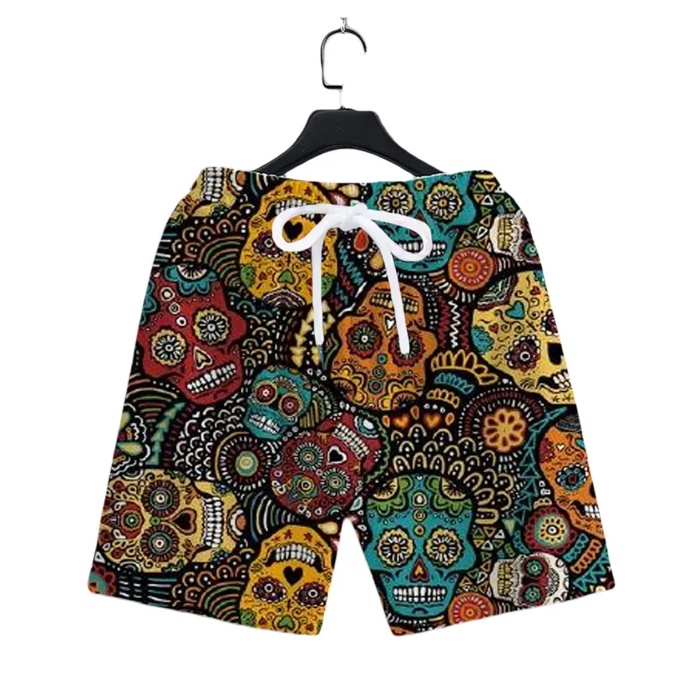Lange zwembroek voor heren in etnische stijl, sneldrogende sportshorts voor heren, herenshorts, creatieve strandshorts met schedelgrafische badkleding
