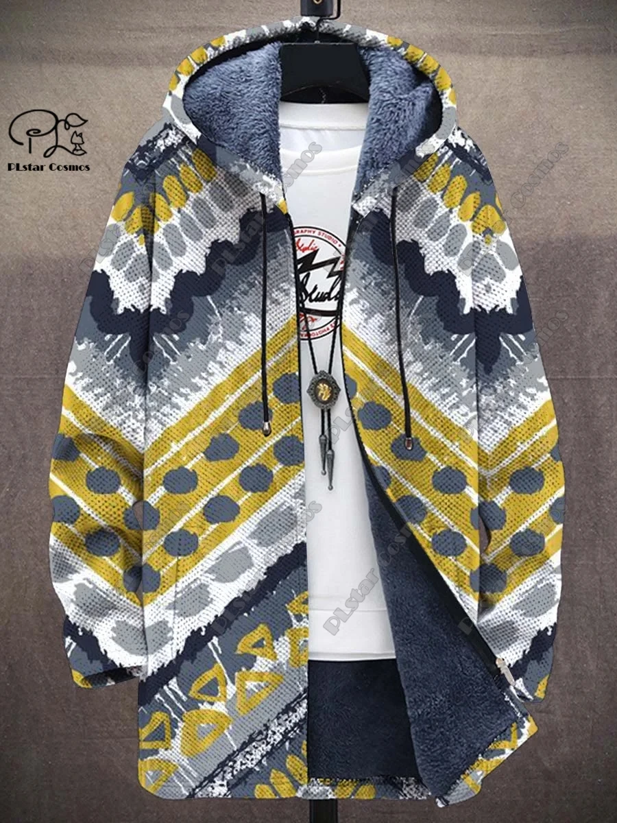 3d Gedrukt Nieuwe Winter Capuchon Unisex Retro Geometrisch Gradiënt Kunst Patroon Pluche Verdikte Lange Mouwen Casual Warm Jasje DY-11