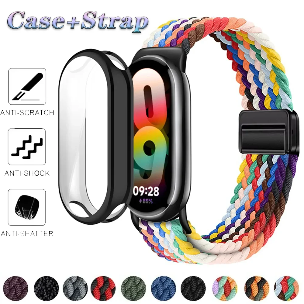 Geflochtenes Nylon-Gehäuse + Armband für Xiaomi Mi Band 10 9 8, bequemes Armband, Armband für Mi Band 10/9/8 NFC Miband 10/9 Keramikgürtel
