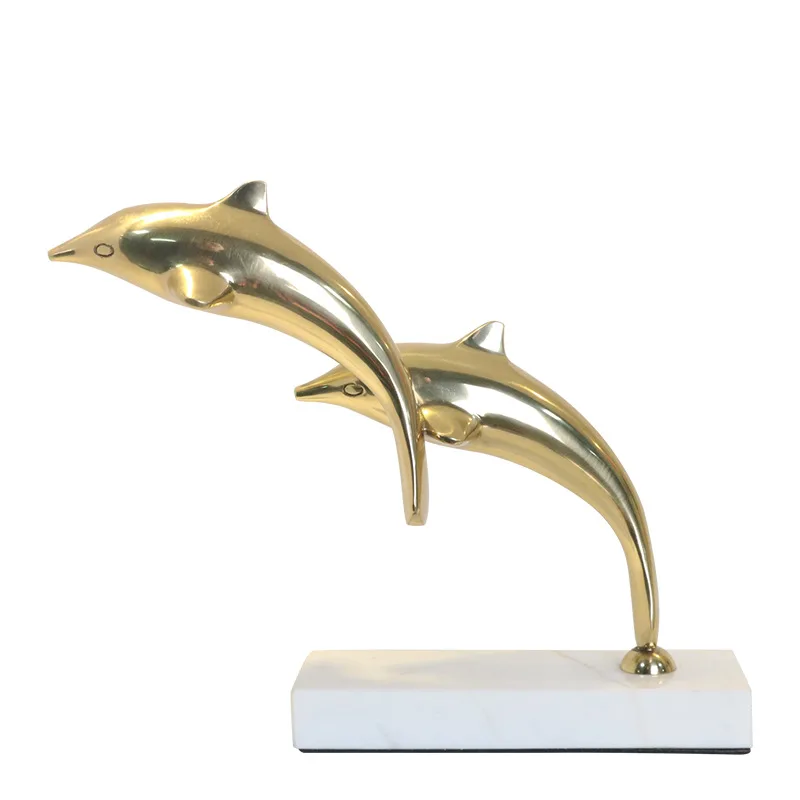 Modern Luxury Gold Brass Metal Fish Shape Home Decor Elegant Marble Base Home Decor